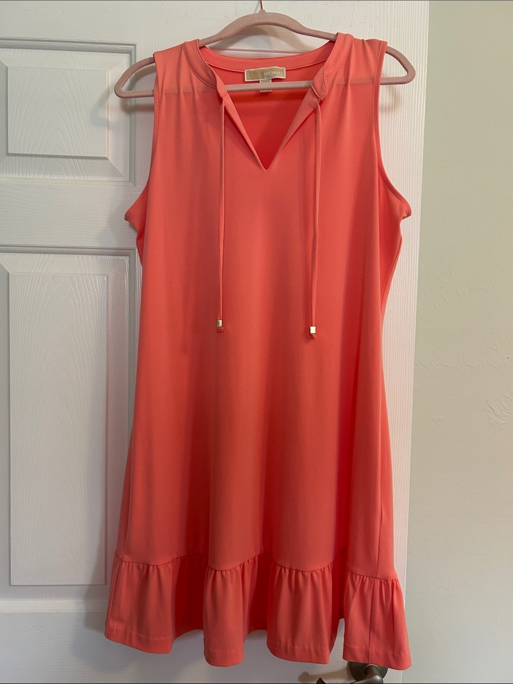 Michael Kors Coral Sleeveless V-Neck Tie Dress